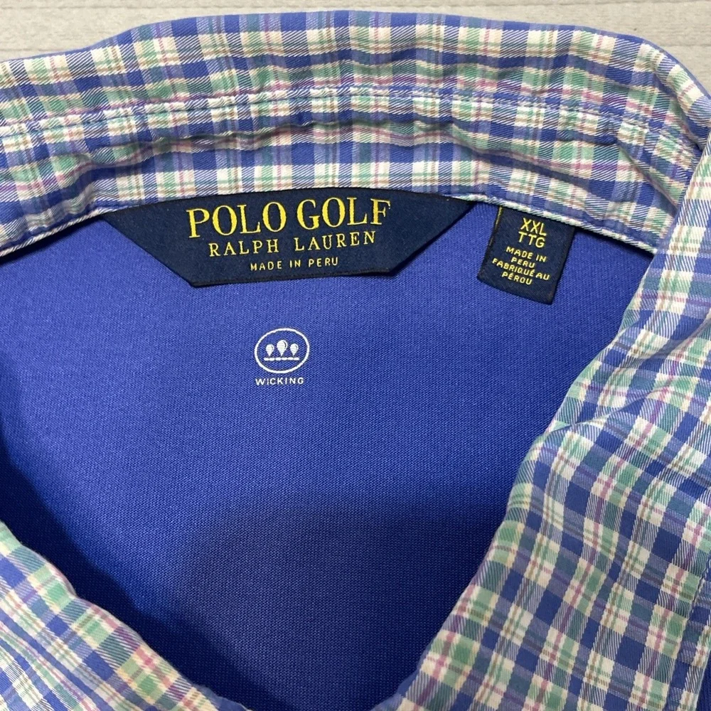 Polo Ralph Lauren Polo Golf Mens 2XL Blue Plaid Collar Classic Pony Logo